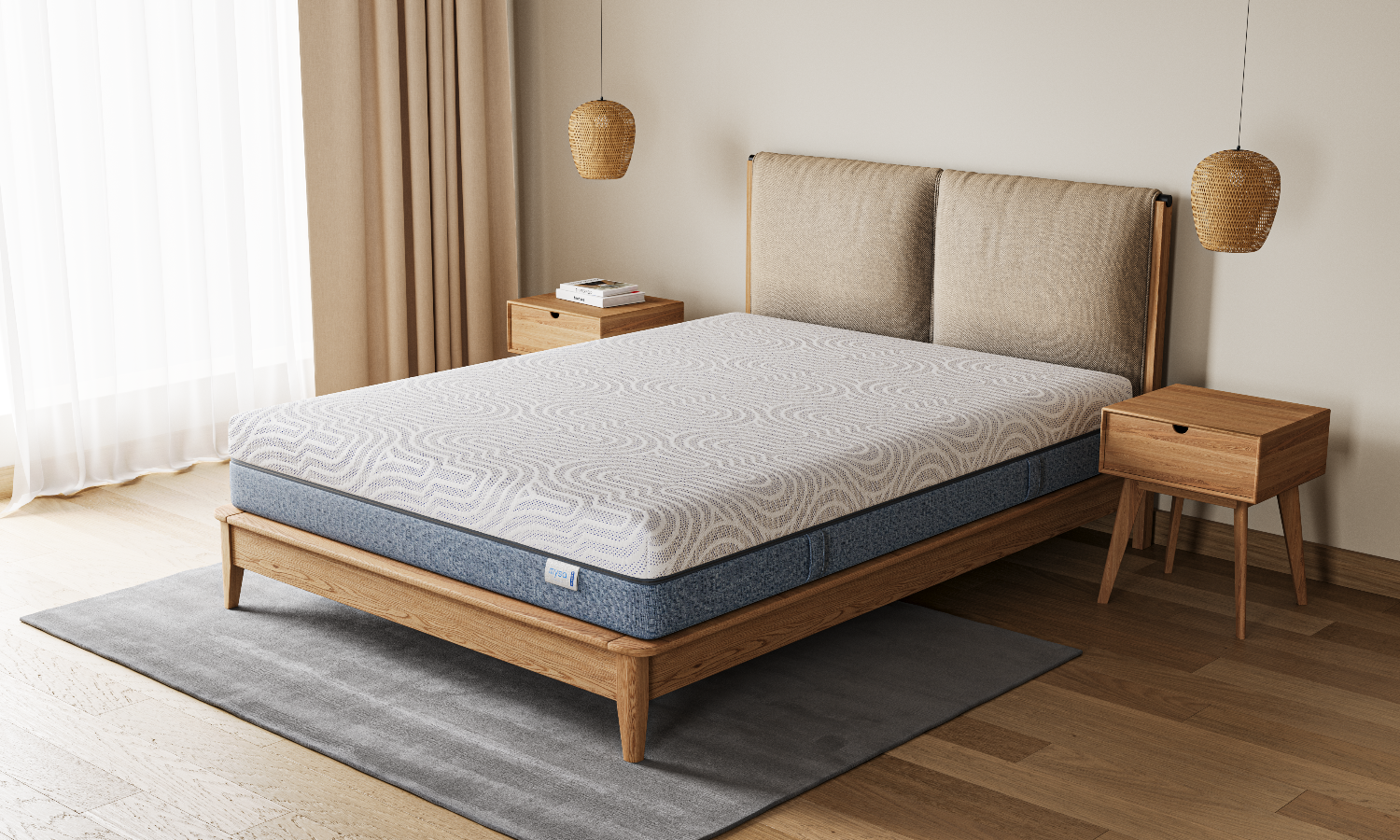 Mysa Glacier hybrid mattress, premium UK made pocket spring mattress in bedroom