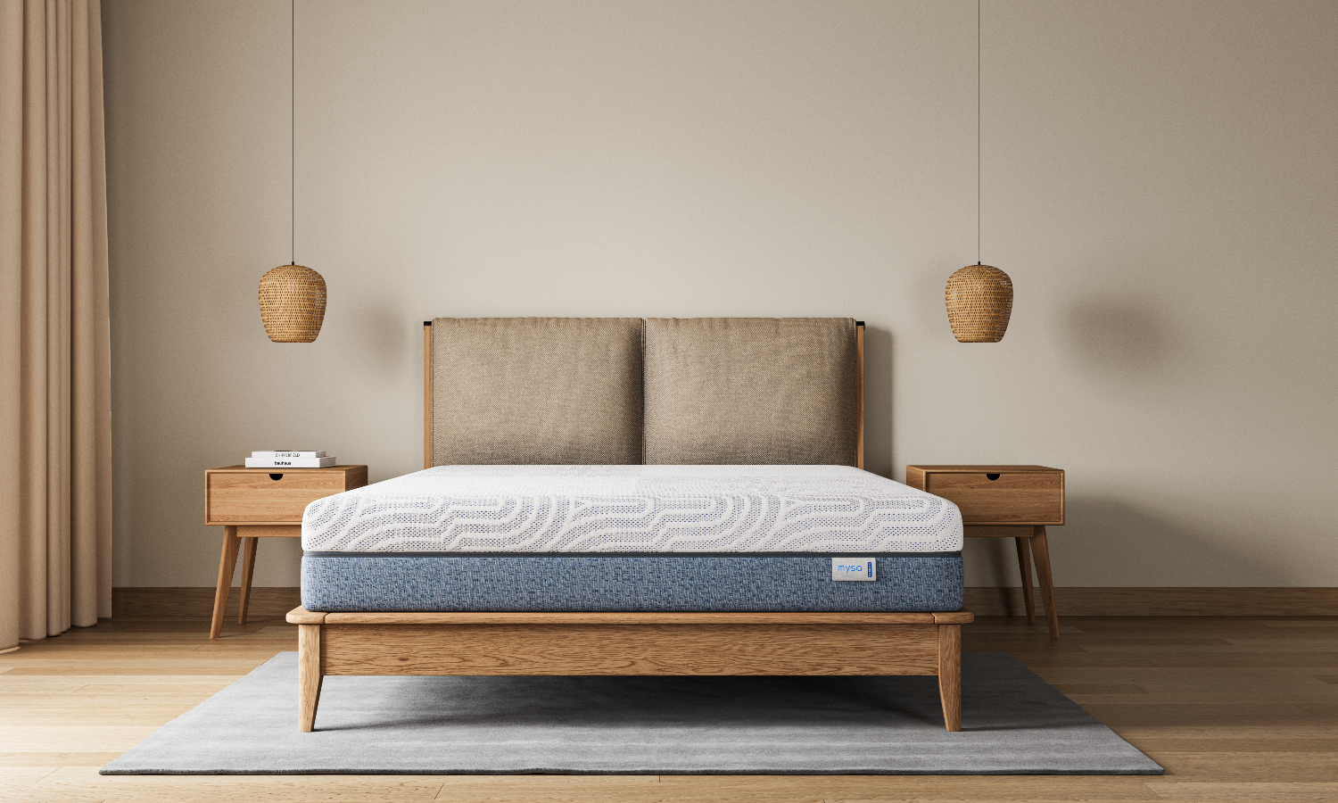 Bed with a mattress in a minimalistic bedroom setting