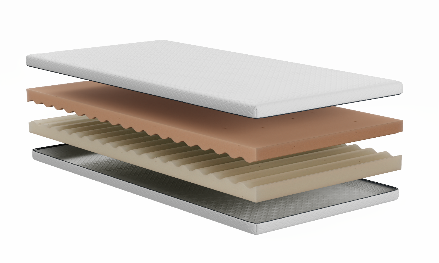 Layers of a mattress on a white background